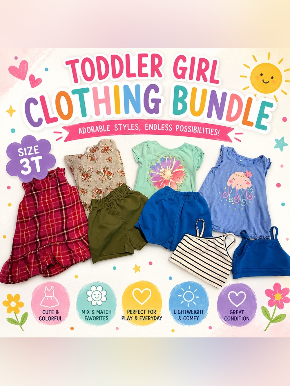 Toddler Girl Clothing Bundle Size 3T | Summer Tops Shorts Tanks Dress Lot